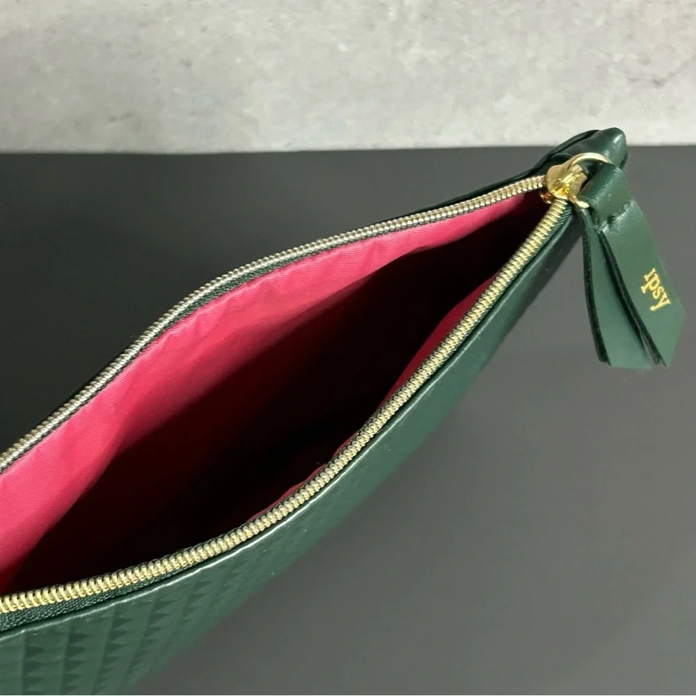Ipsy Forest Green Textured Cosmetic Bag